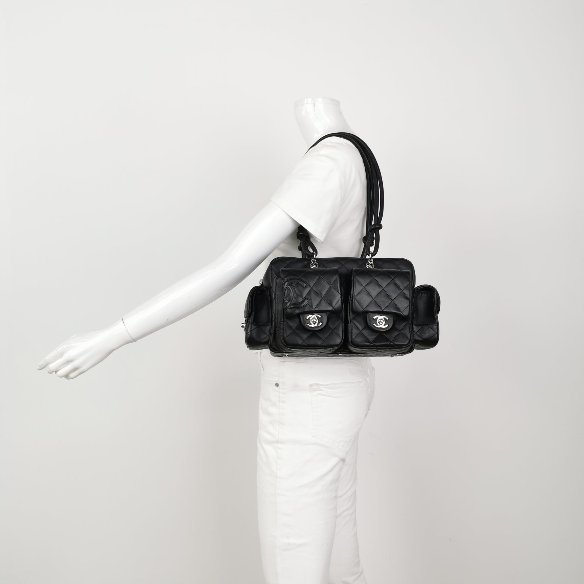 Chanel Cambon Multi Pocket Reporter Bag Black