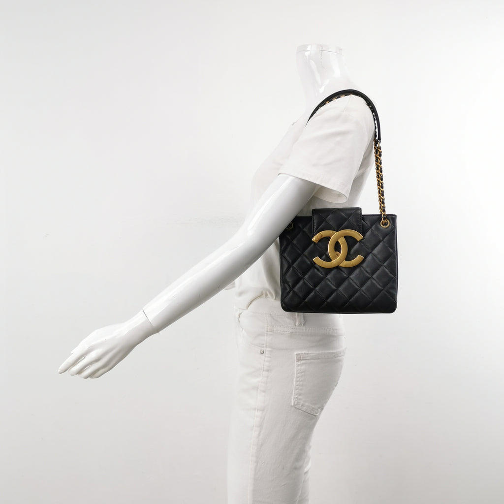 Chanel Lambskin Quilted Giant CC Shoulder Bag Black