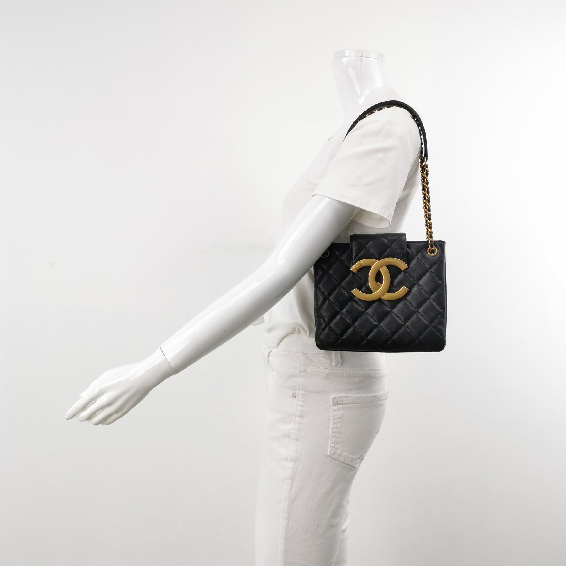 Chanel Lambskin Quilted Giant CC Shoulder Bag Black