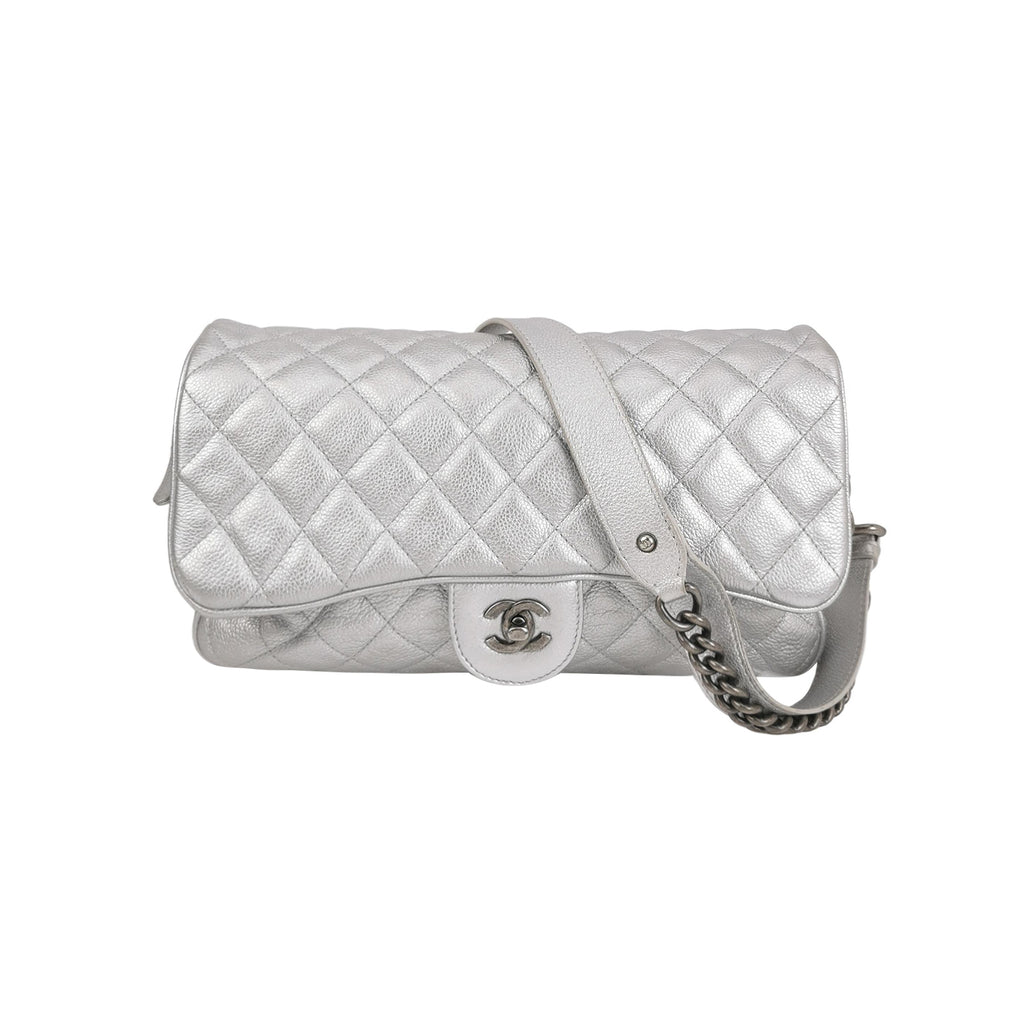 Chanel Quilted Small Chain Detail Flap Metallic Calfskin Silver