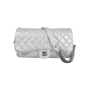 Chanel Quilted Small Chain Detail Flap Metallic Calfskin Silver