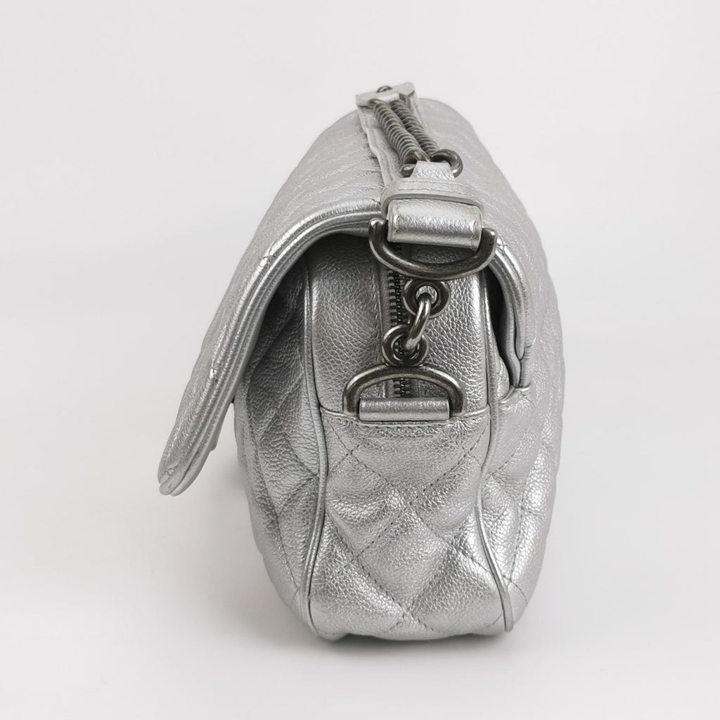 Chanel Quilted Small Chain Detail Flap Metallic Calfskin Silver