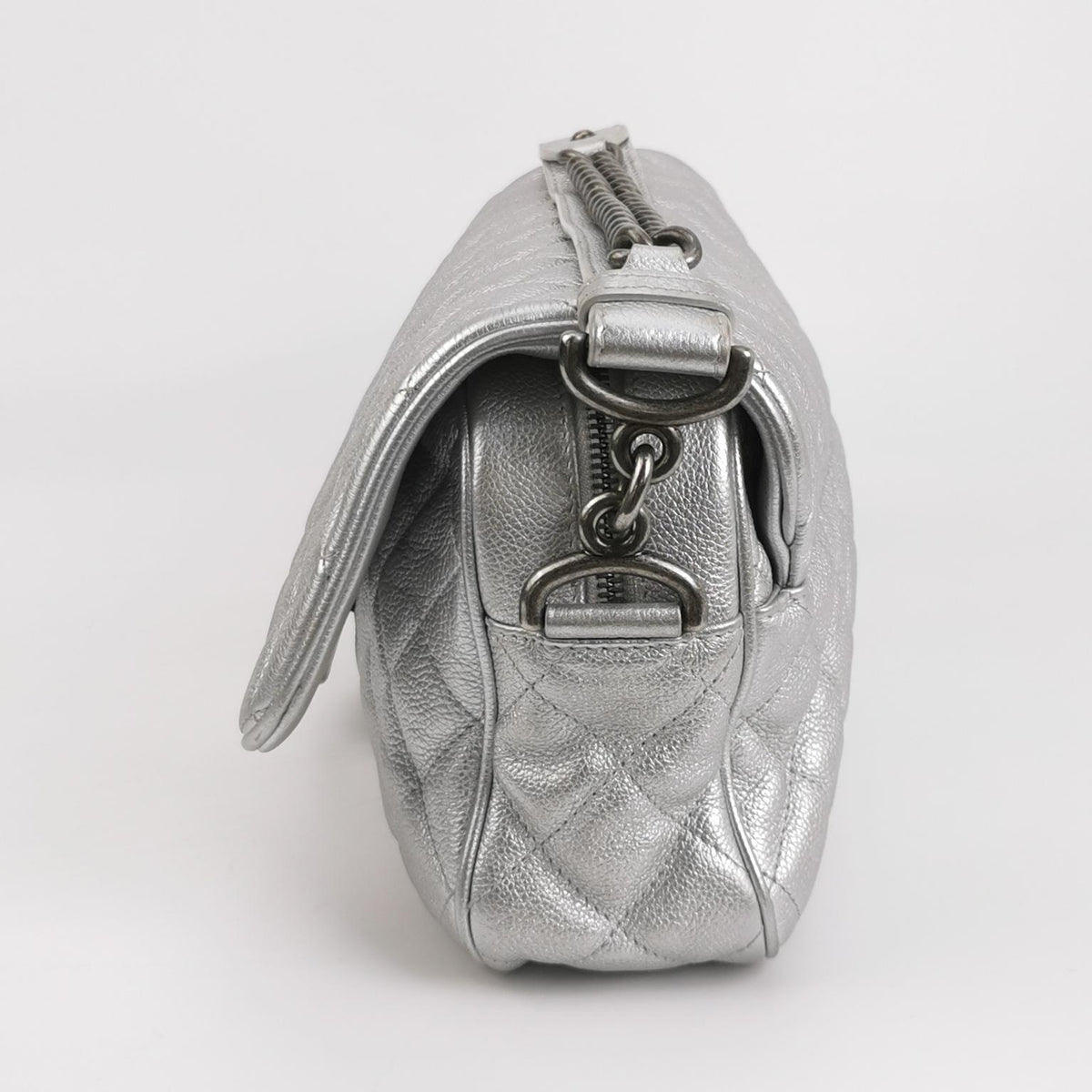 Chanel Quilted Small Chain Detail Flap Metallic Calfskin Silver