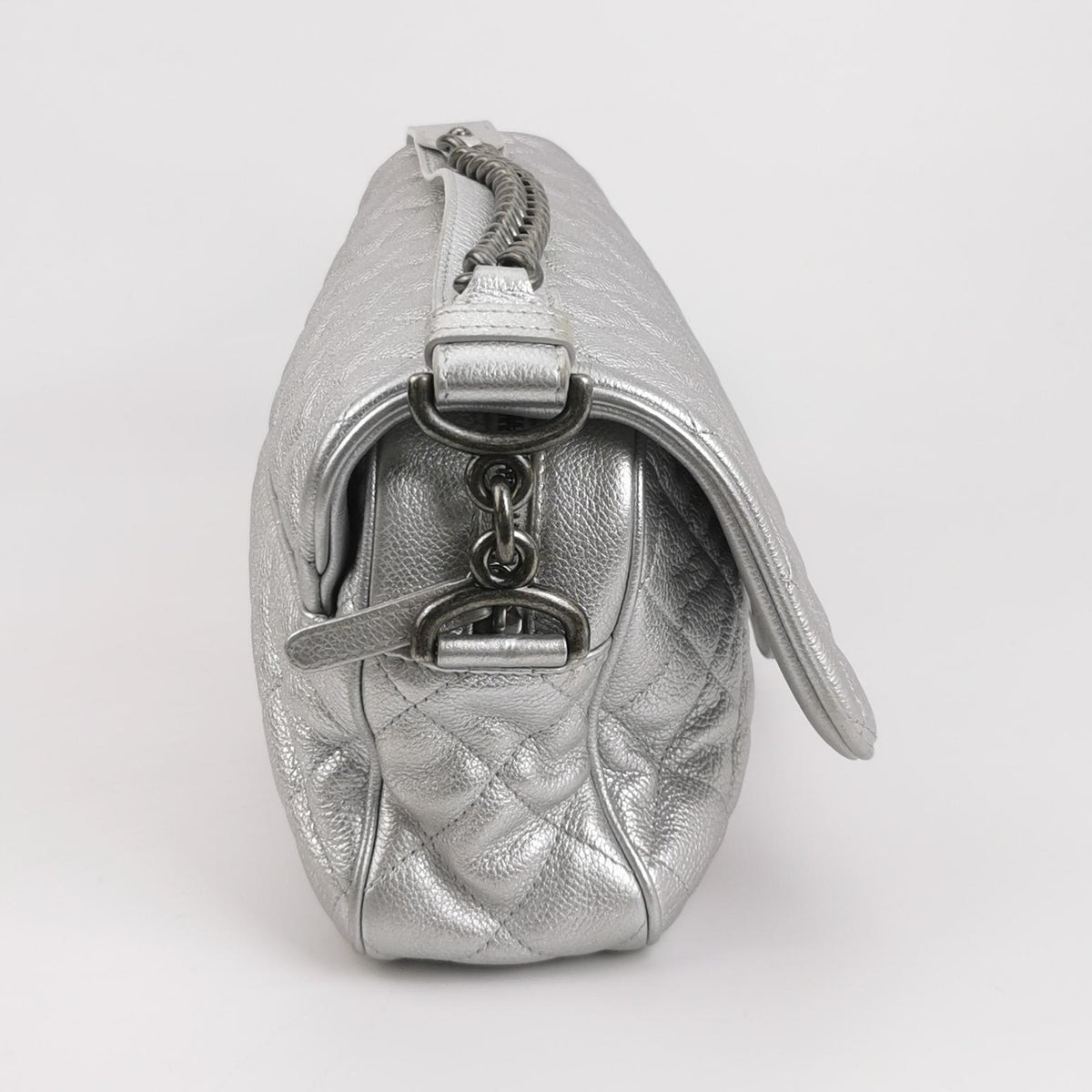 Chanel Quilted Small Chain Detail Flap Metallic Calfskin Silver