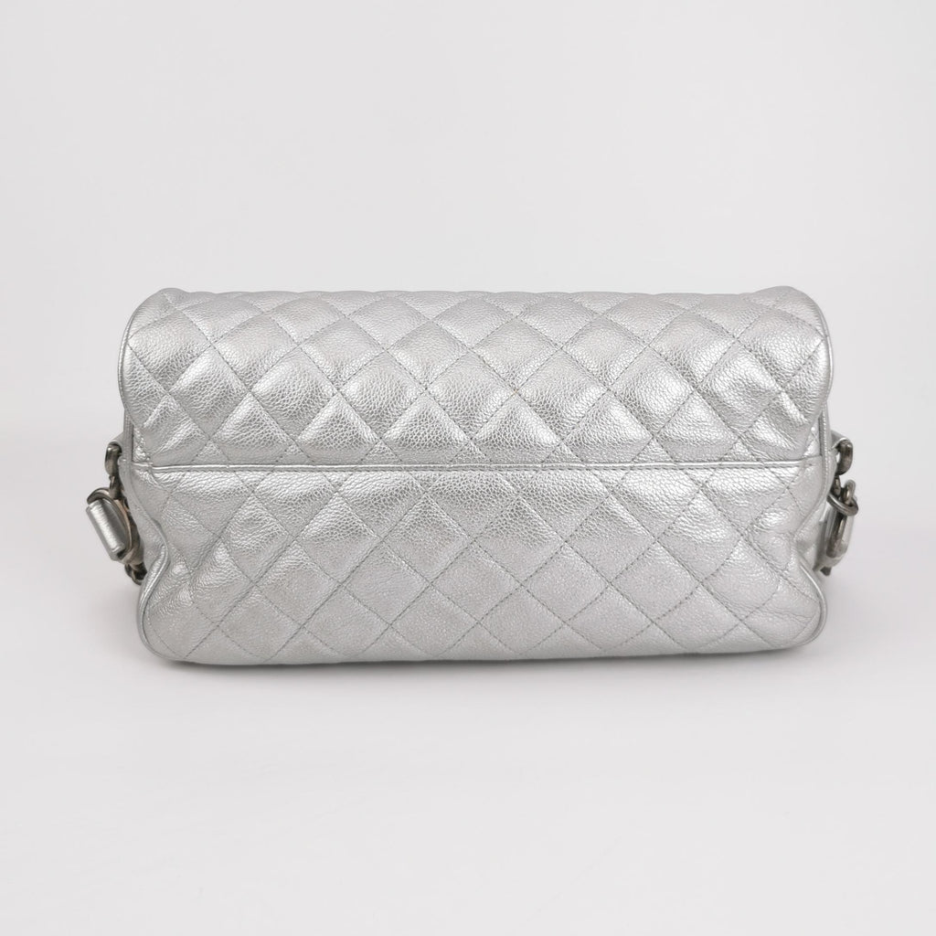 Chanel Quilted Small Chain Detail Flap Metallic Calfskin Silver
