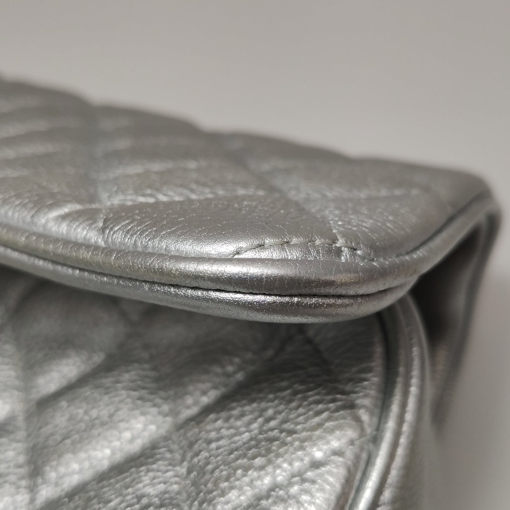 Chanel Quilted Small Chain Detail Flap Metallic Calfskin Silver
