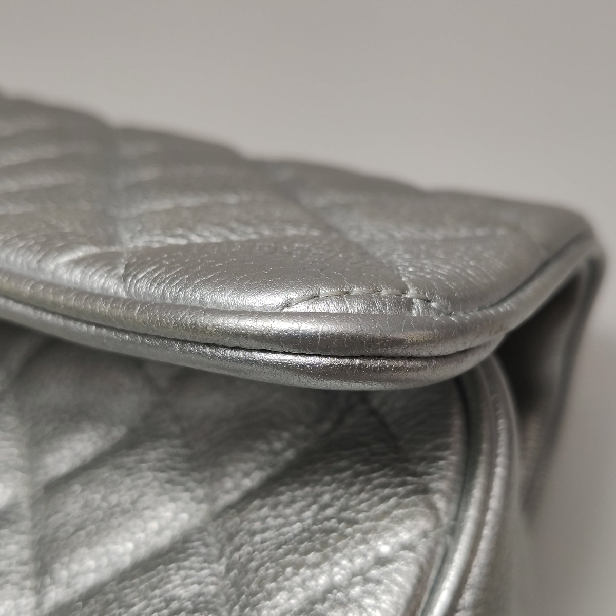 Chanel Quilted Small Chain Detail Flap Metallic Calfskin Silver