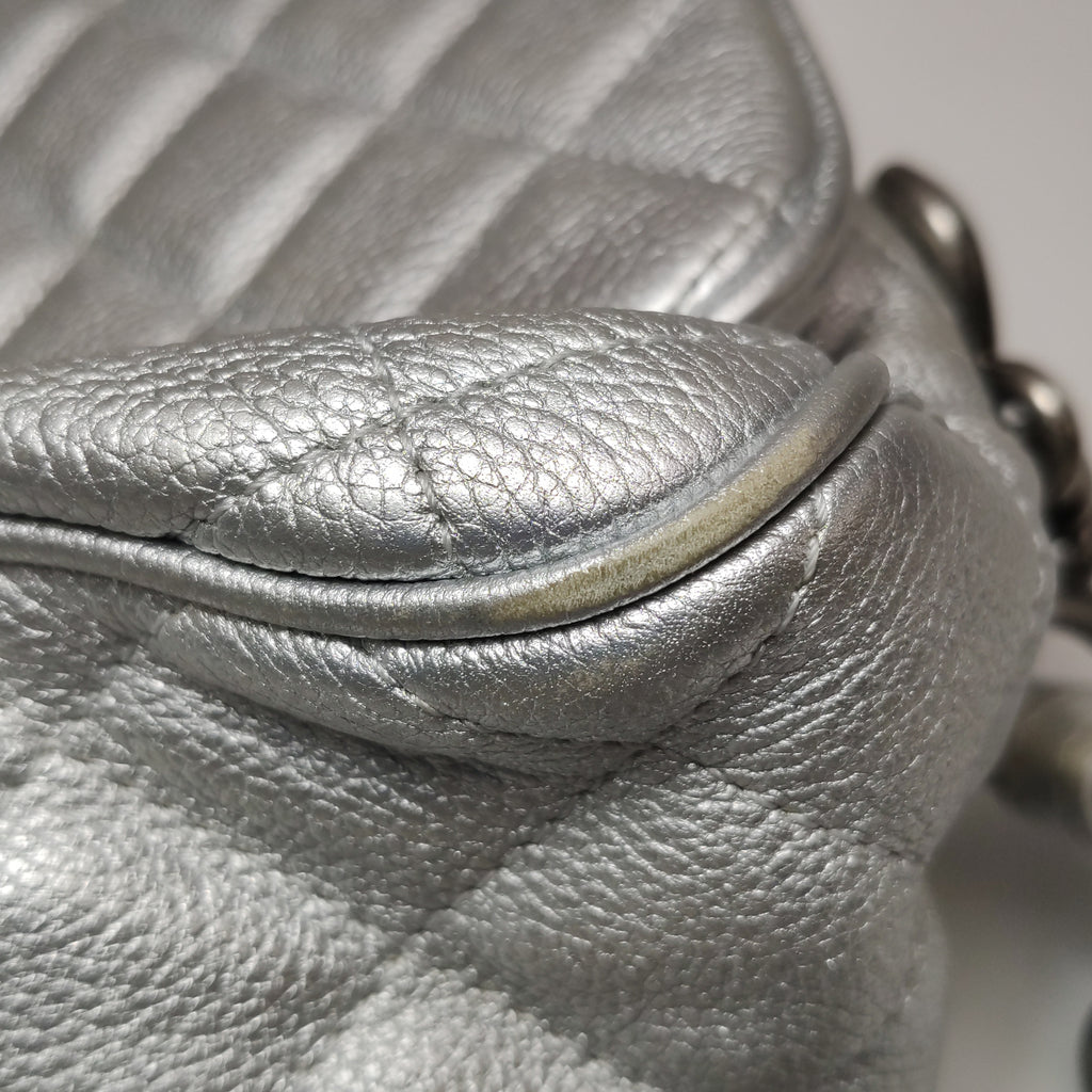 Chanel Quilted Small Chain Detail Flap Metallic Calfskin Silver