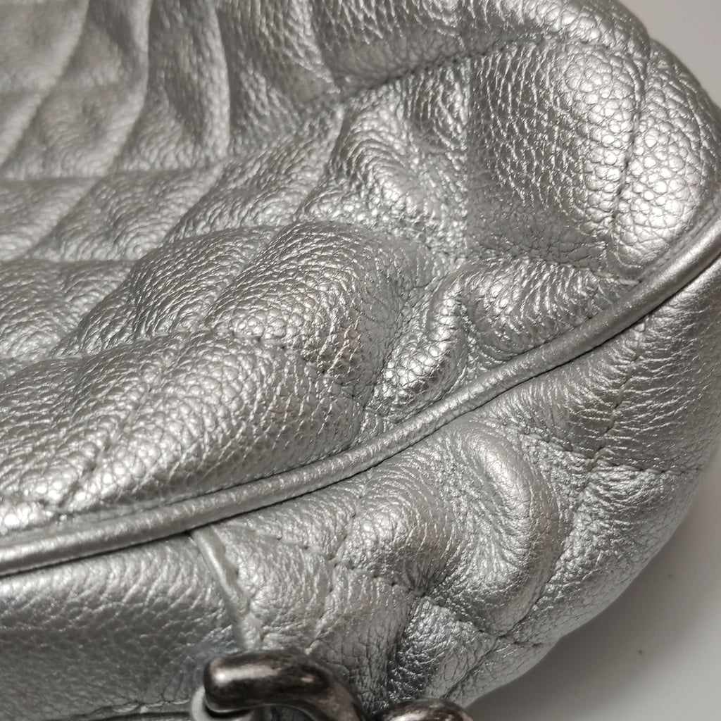 Chanel Quilted Small Chain Detail Flap Metallic Calfskin Silver