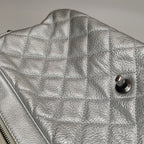 Chanel Quilted Small Chain Detail Flap Metallic Calfskin Silver