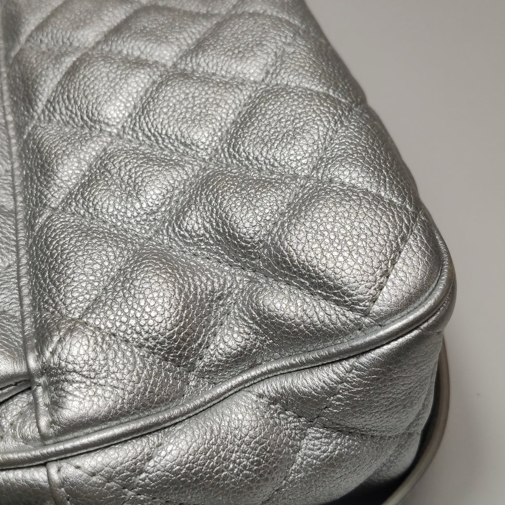Chanel Quilted Small Chain Detail Flap Metallic Calfskin Silver