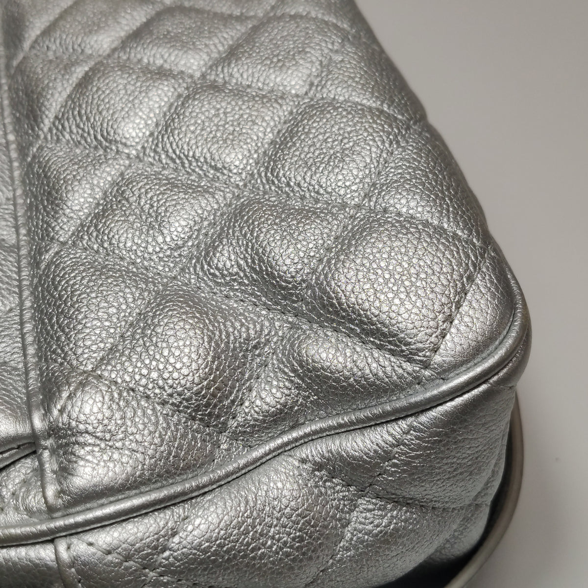 Chanel Quilted Small Chain Detail Flap Metallic Calfskin Silver