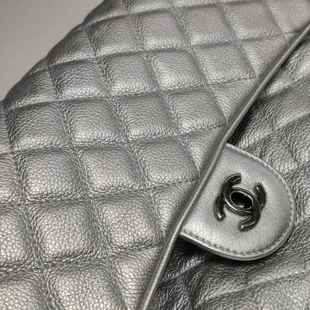Chanel Quilted Small Chain Detail Flap Metallic Calfskin Silver