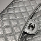 Chanel Quilted Small Chain Detail Flap Metallic Calfskin Silver