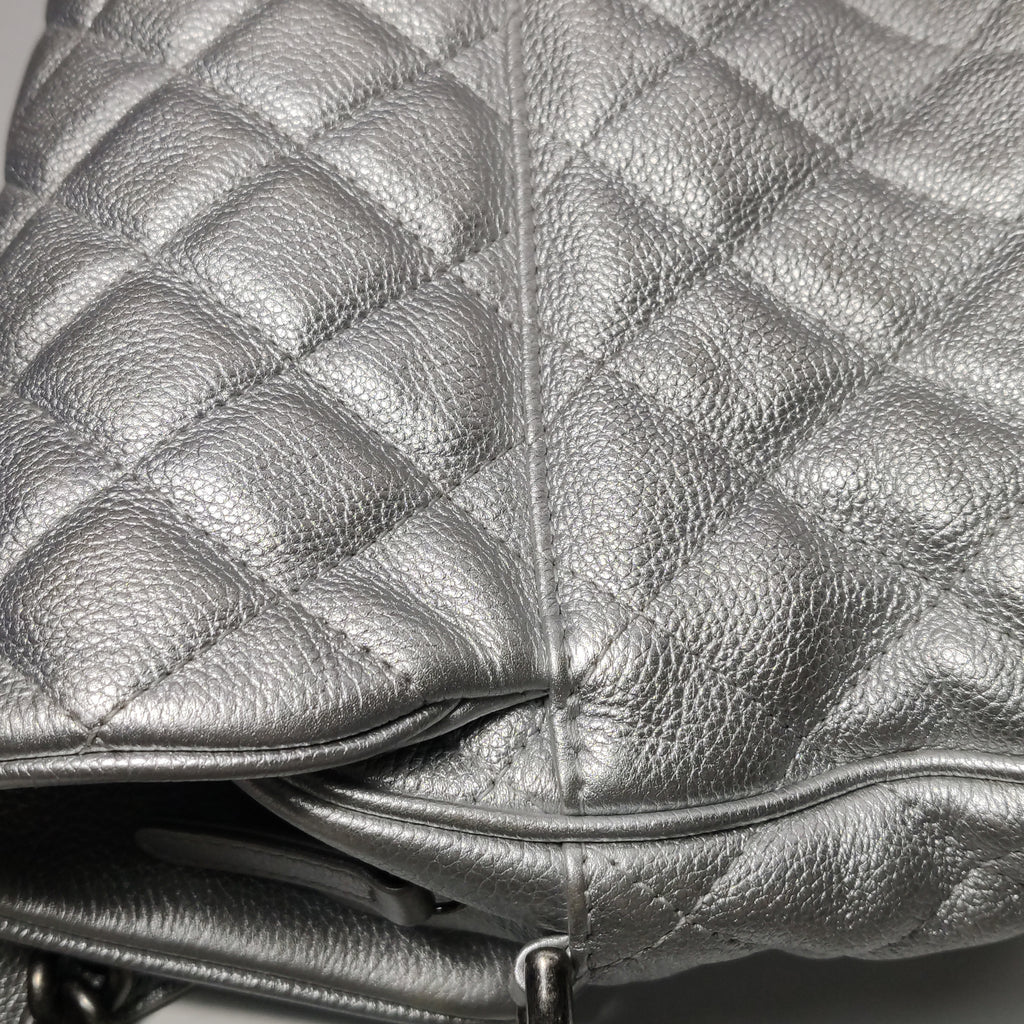 Chanel Quilted Small Chain Detail Flap Metallic Calfskin Silver