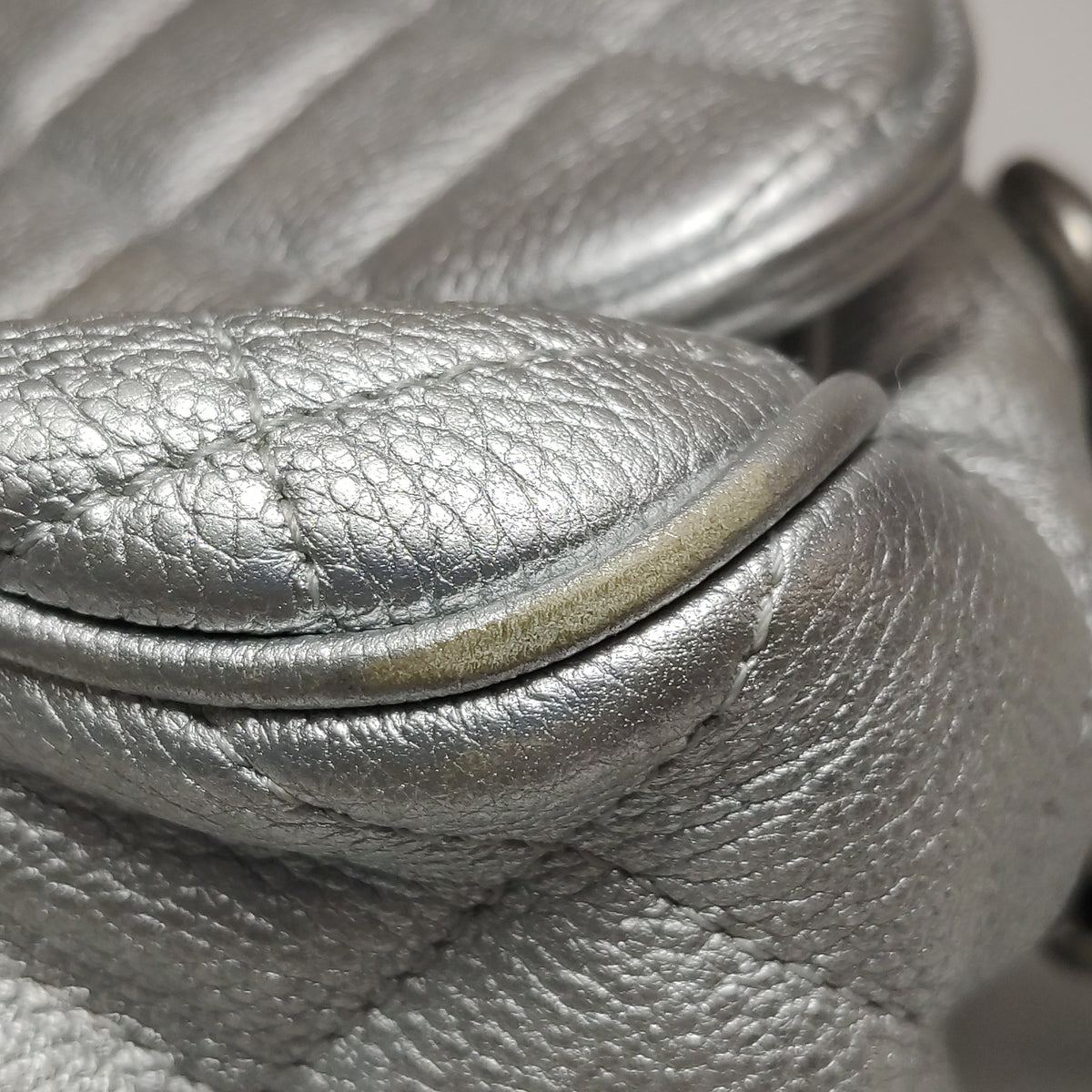 Chanel Quilted Small Chain Detail Flap Metallic Calfskin Silver