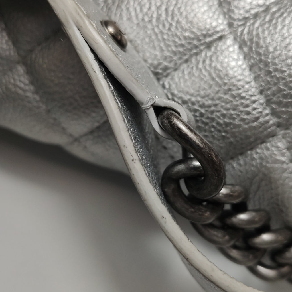 Chanel Quilted Small Chain Detail Flap Metallic Calfskin Silver