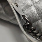 Chanel Quilted Small Chain Detail Flap Metallic Calfskin Silver