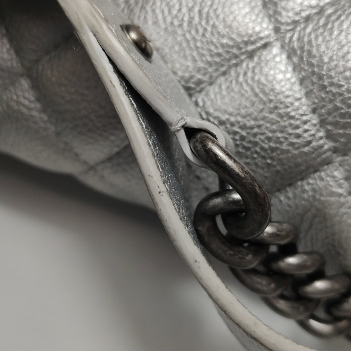 Chanel Quilted Small Chain Detail Flap Metallic Calfskin Silver