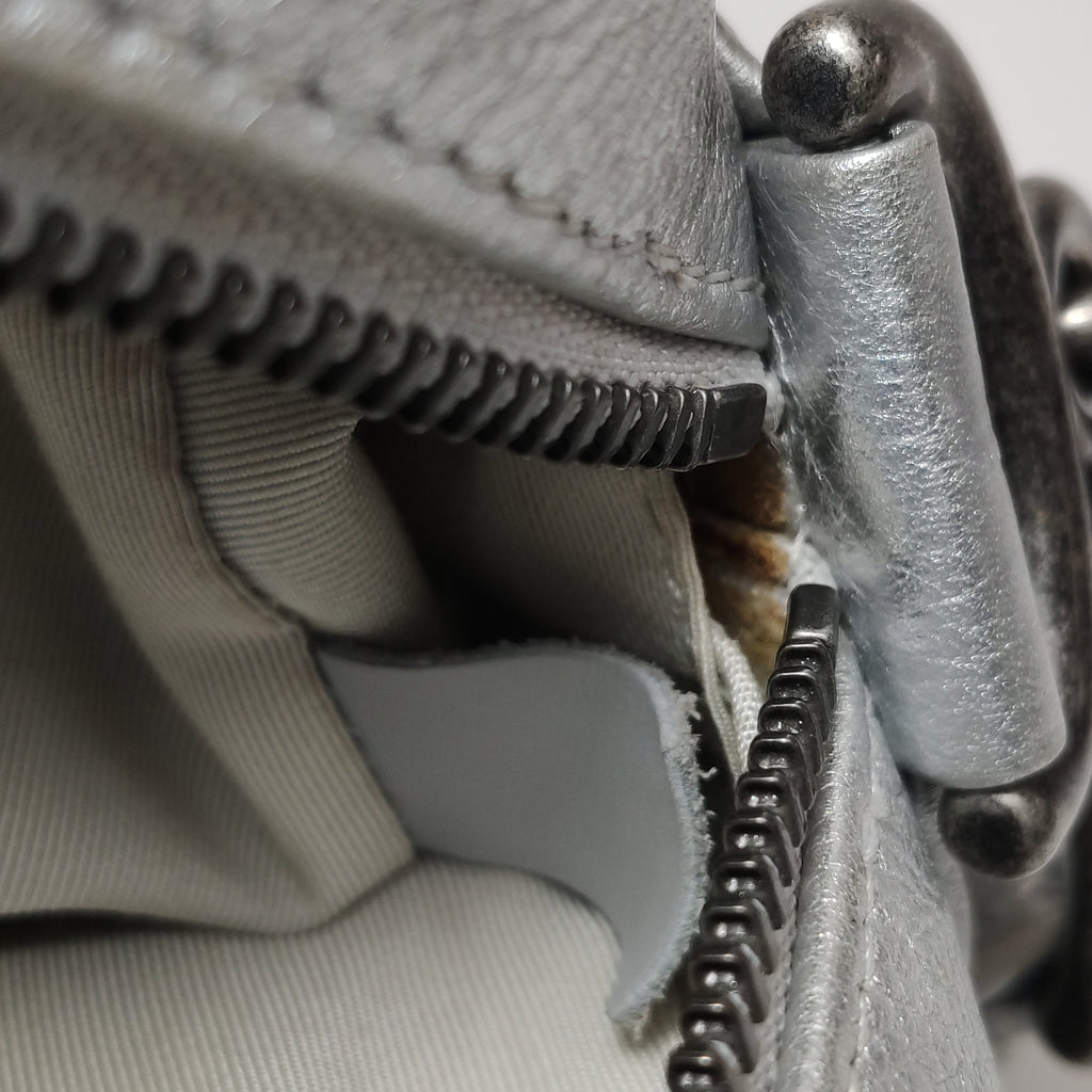 Chanel Quilted Small Chain Detail Flap Metallic Calfskin Silver