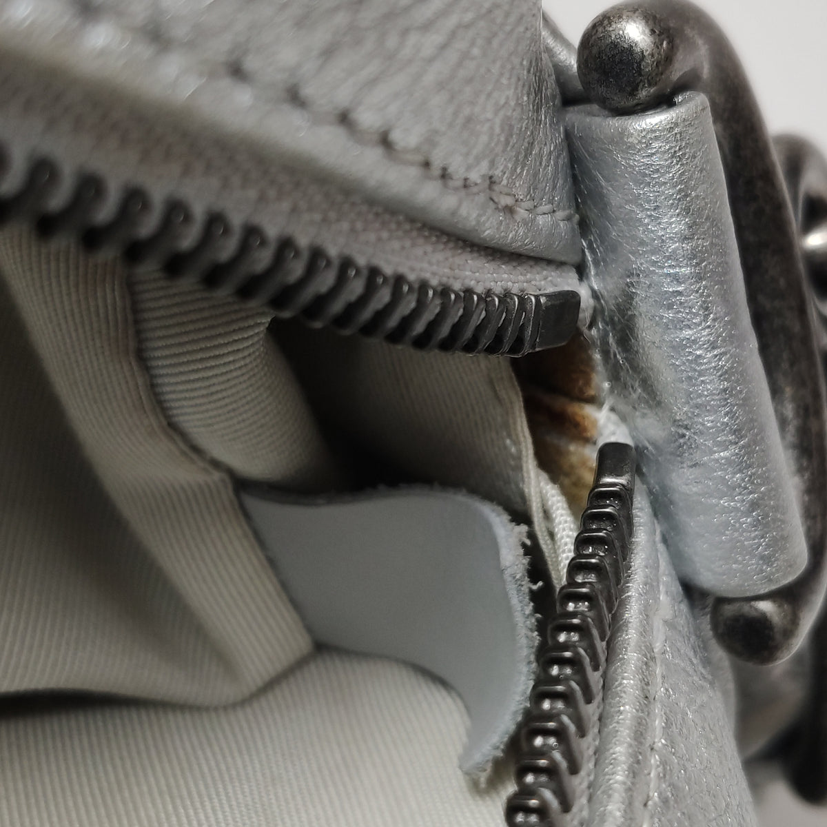 Chanel Quilted Small Chain Detail Flap Metallic Calfskin Silver
