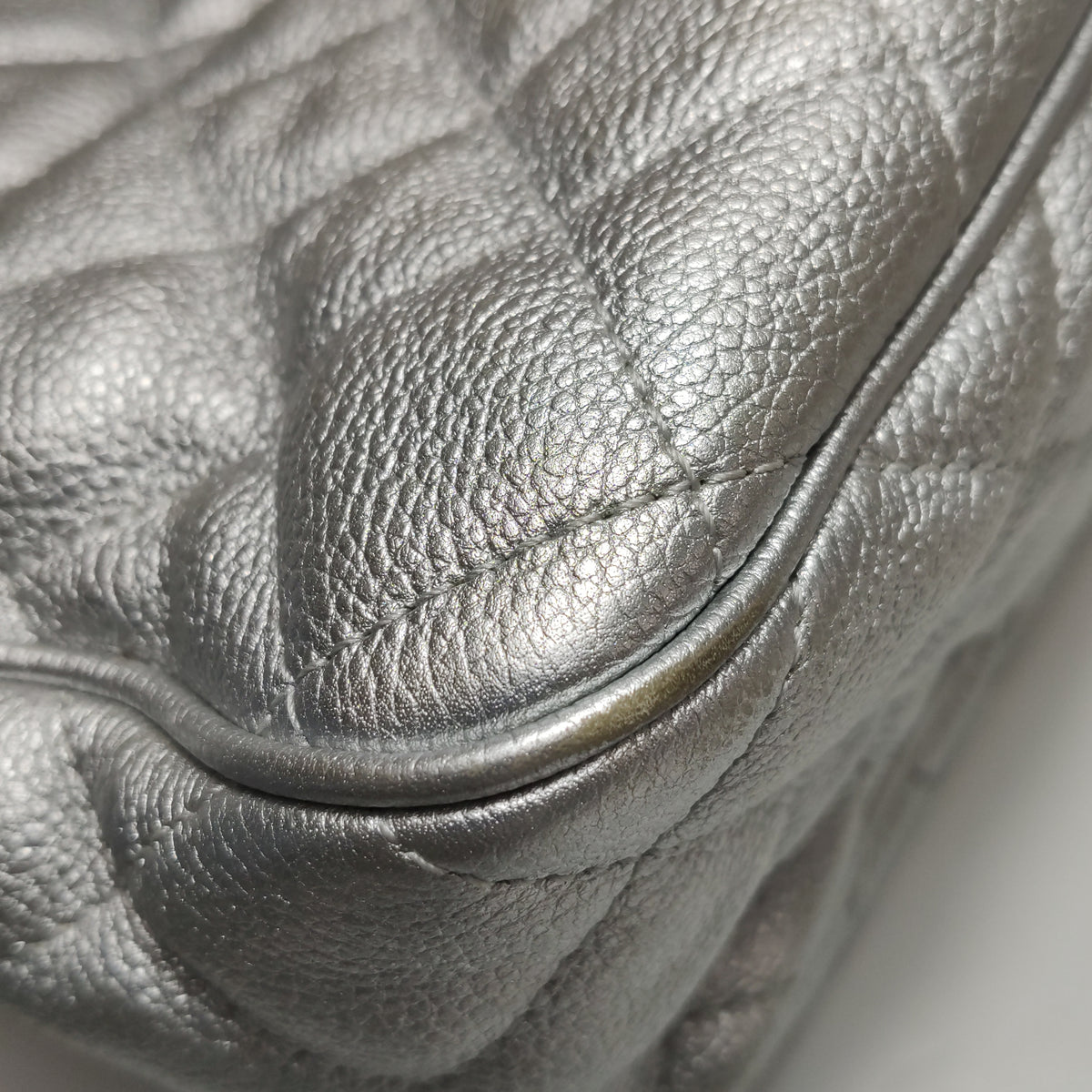 Chanel Quilted Small Chain Detail Flap Metallic Calfskin Silver
