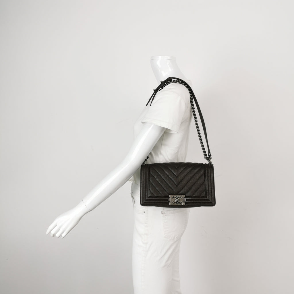 Chanel Chevron Boy Brown Caviar Medium