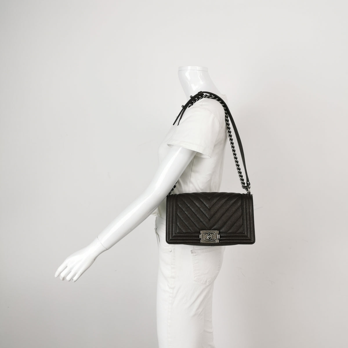 Chanel Chevron Boy Brown Caviar Medium