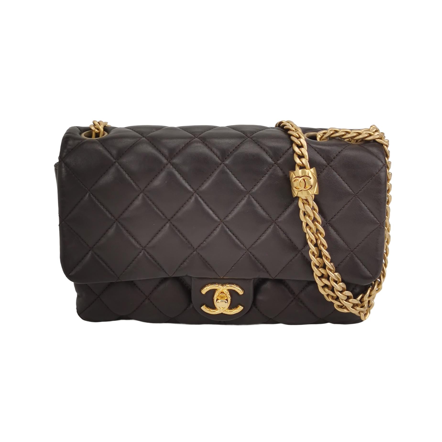 Chanel Pillow Crush Flap Bag Medium Brown Lambskin