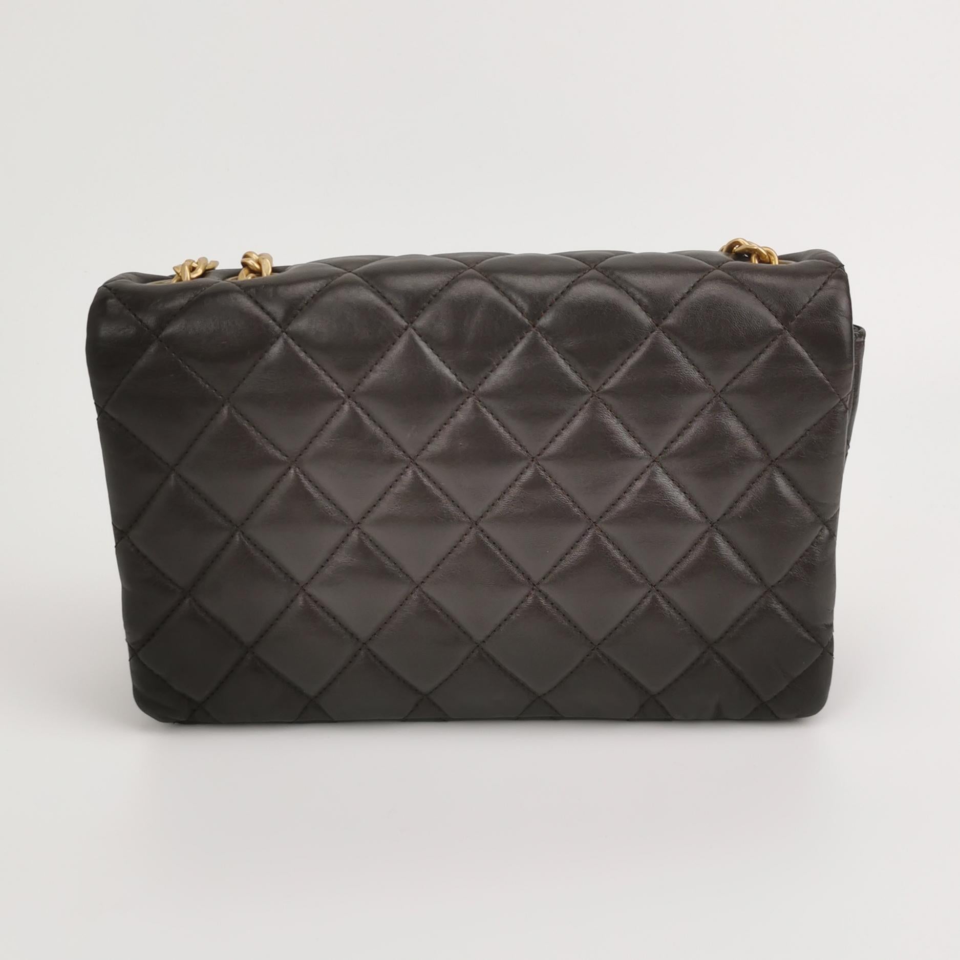 Chanel Pillow Crush Flap Bag Medium Brown Lambskin
