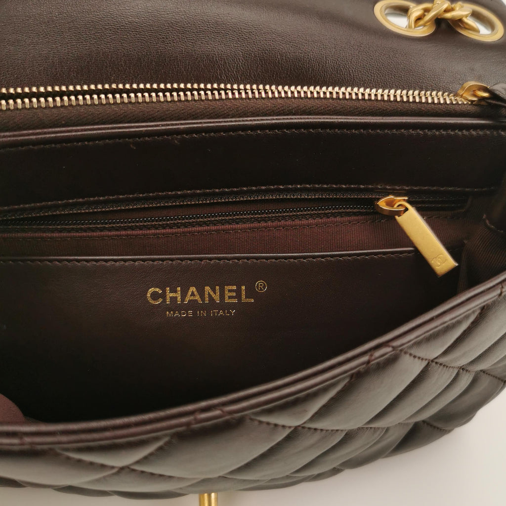 Chanel Pillow Crush Flap Bag Medium Brown Lambskin