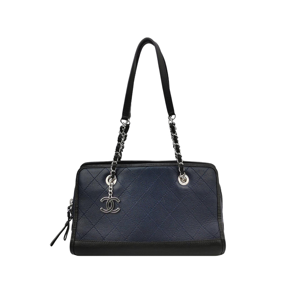 Chanel Angle Tote Navy Blue Black