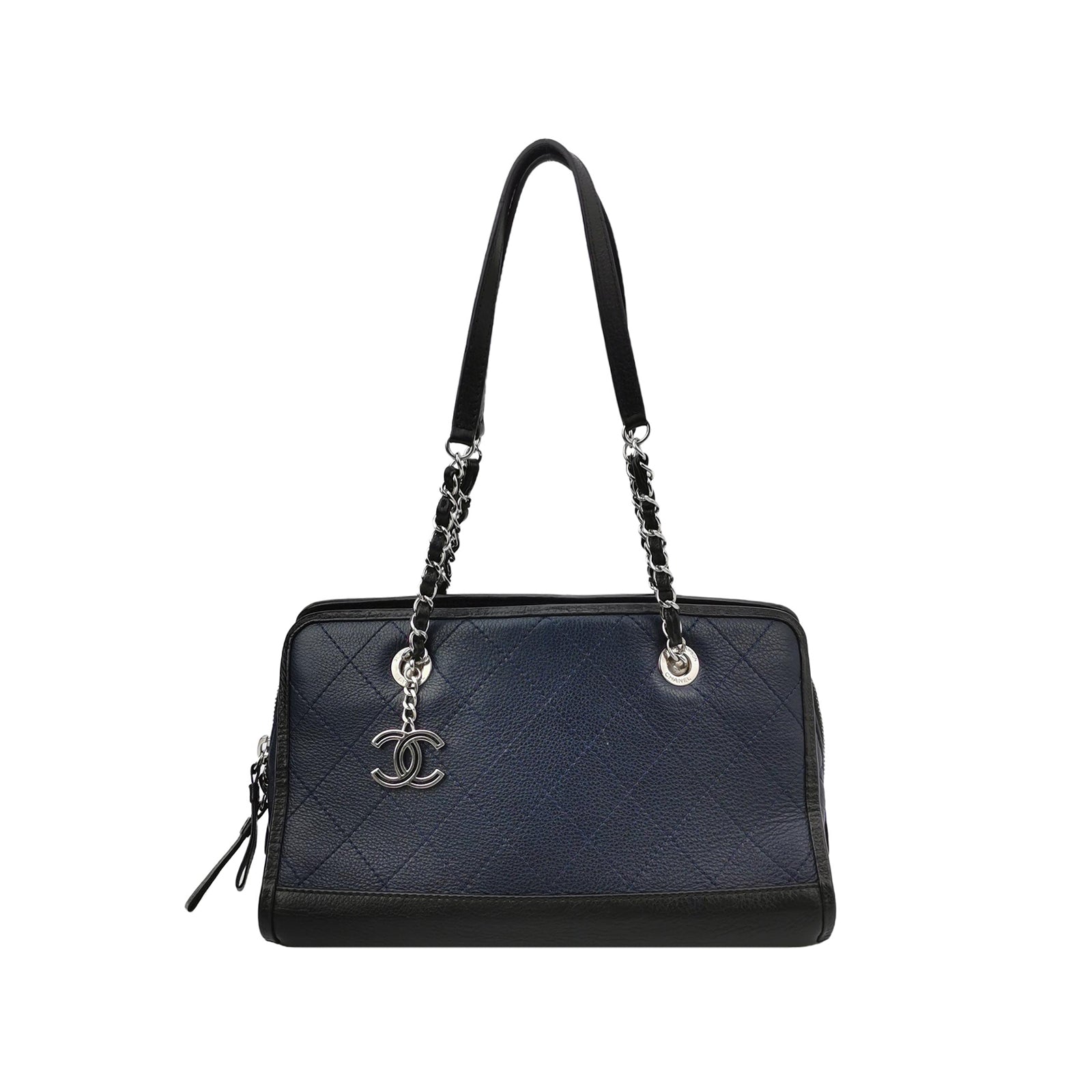 Chanel Angle Tote Navy Blue Black
