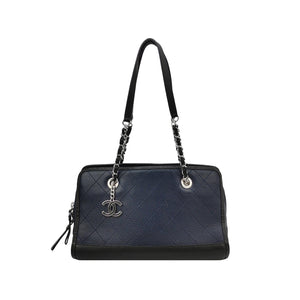 Chanel Angle Tote Navy Blue Black