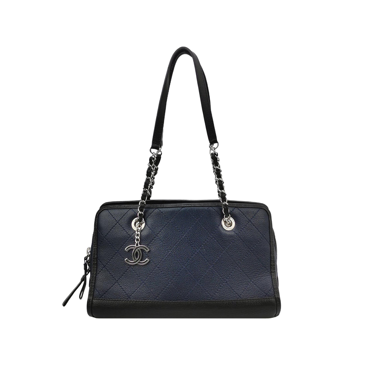 Chanel Angle Tote Navy Blue Black