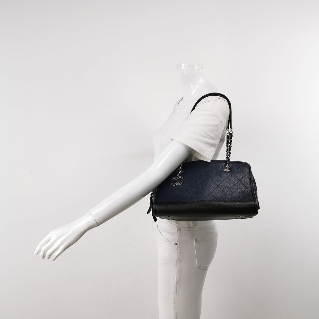 Chanel Angle Tote Navy Blue Black