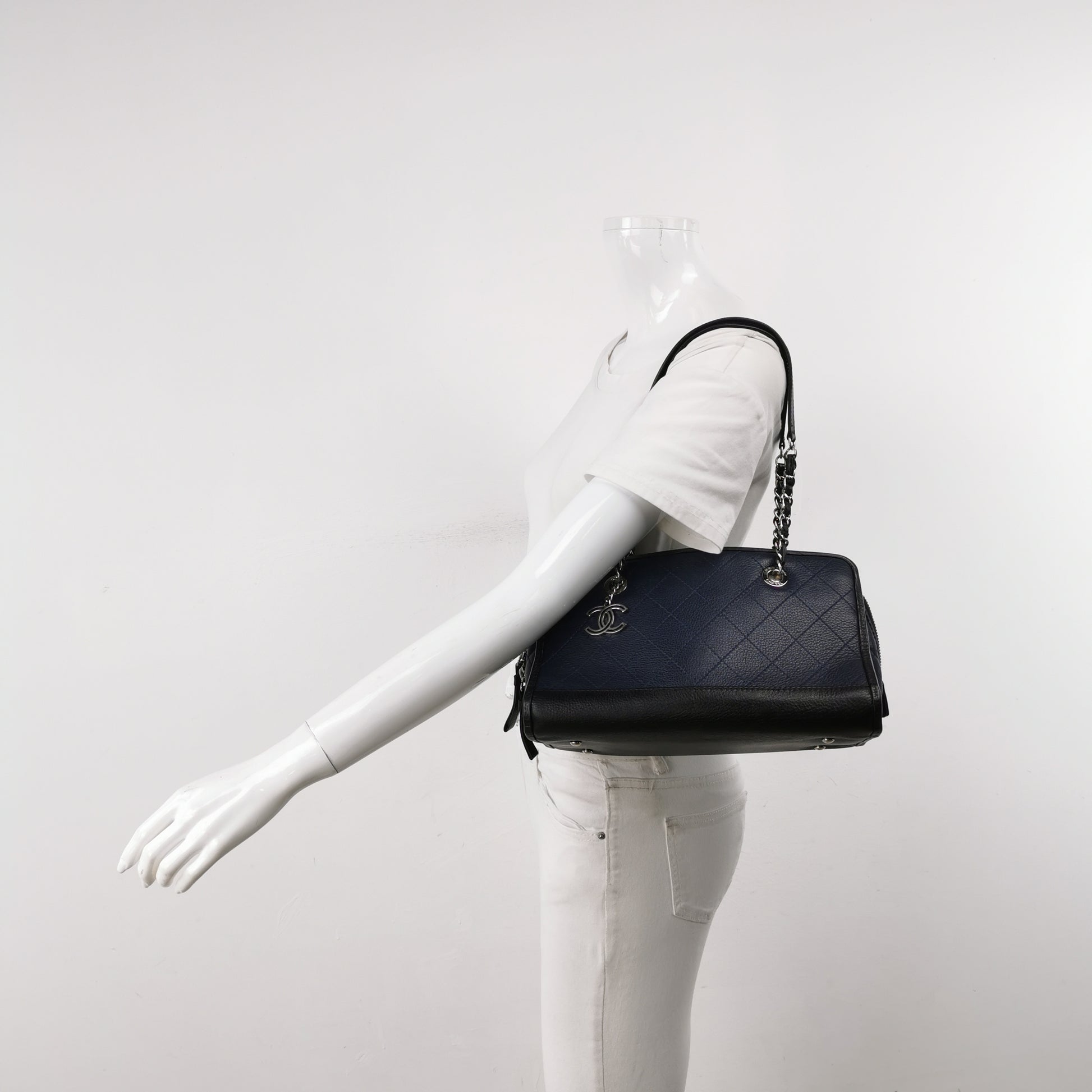Chanel Angle Tote Navy Blue Black
