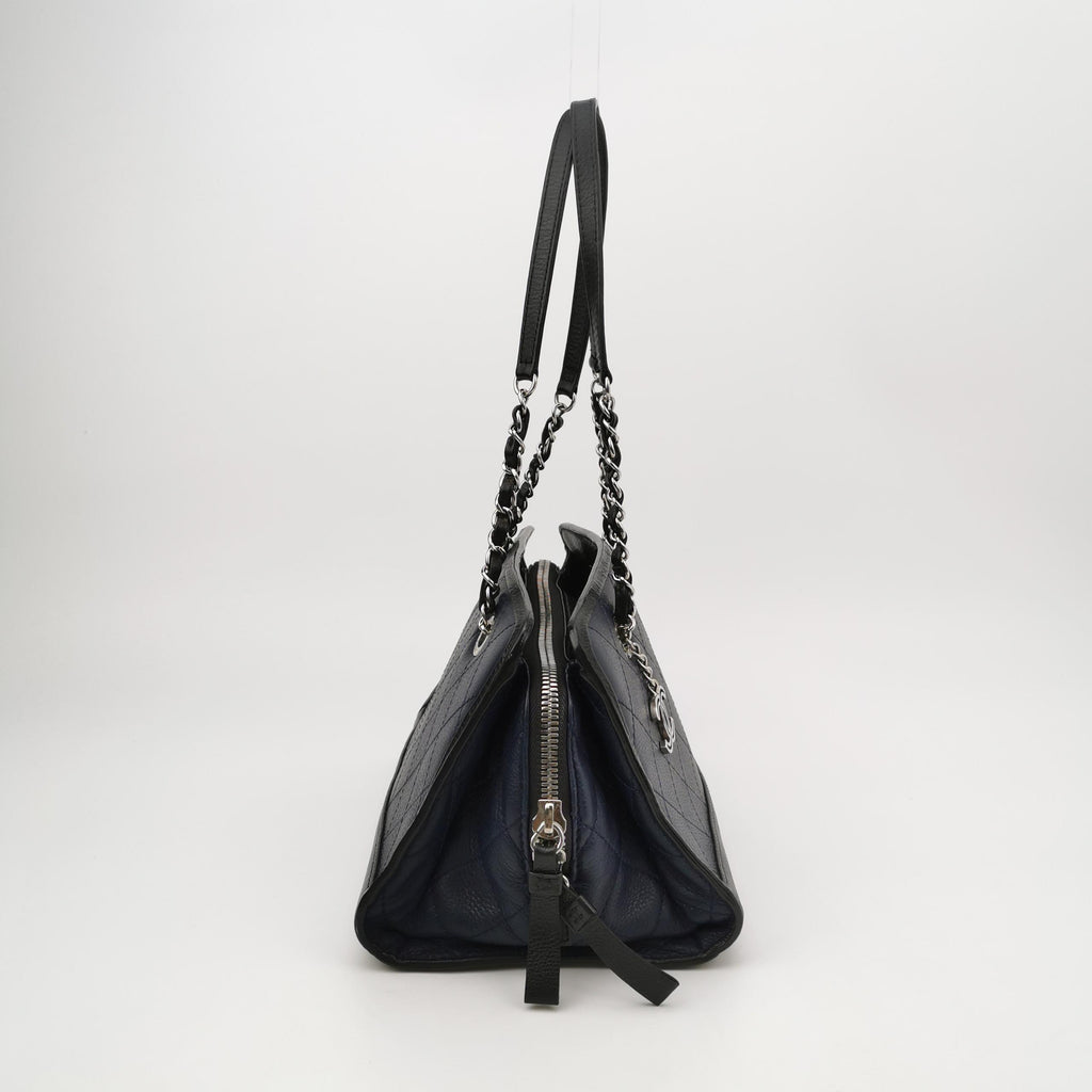 Chanel Angle Tote Navy Blue Black