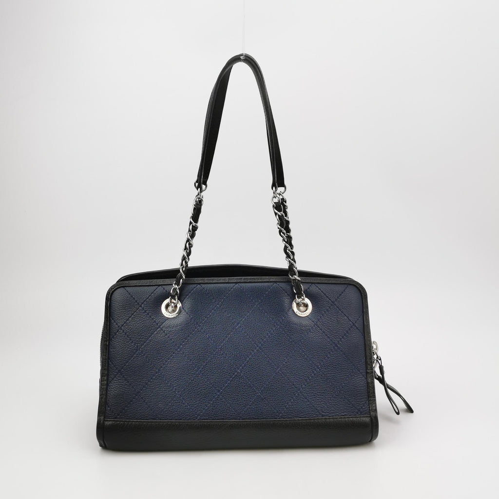 Chanel Angle Tote Navy Blue Black