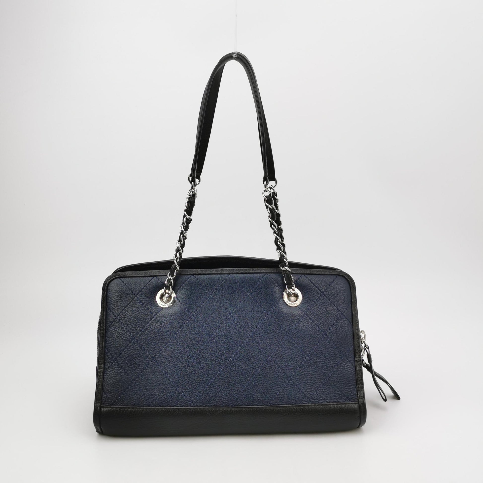 Chanel Angle Tote Navy Blue Black