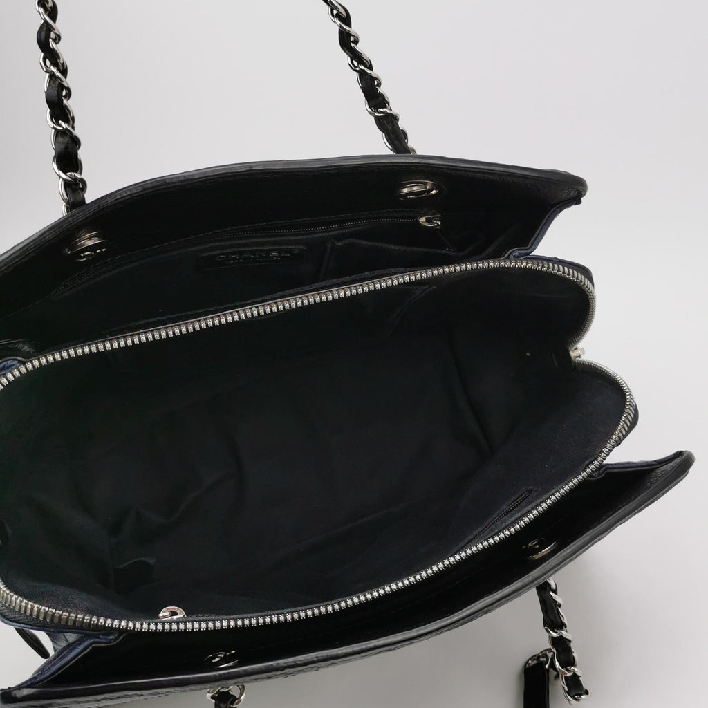 Chanel Angle Tote Navy Blue Black