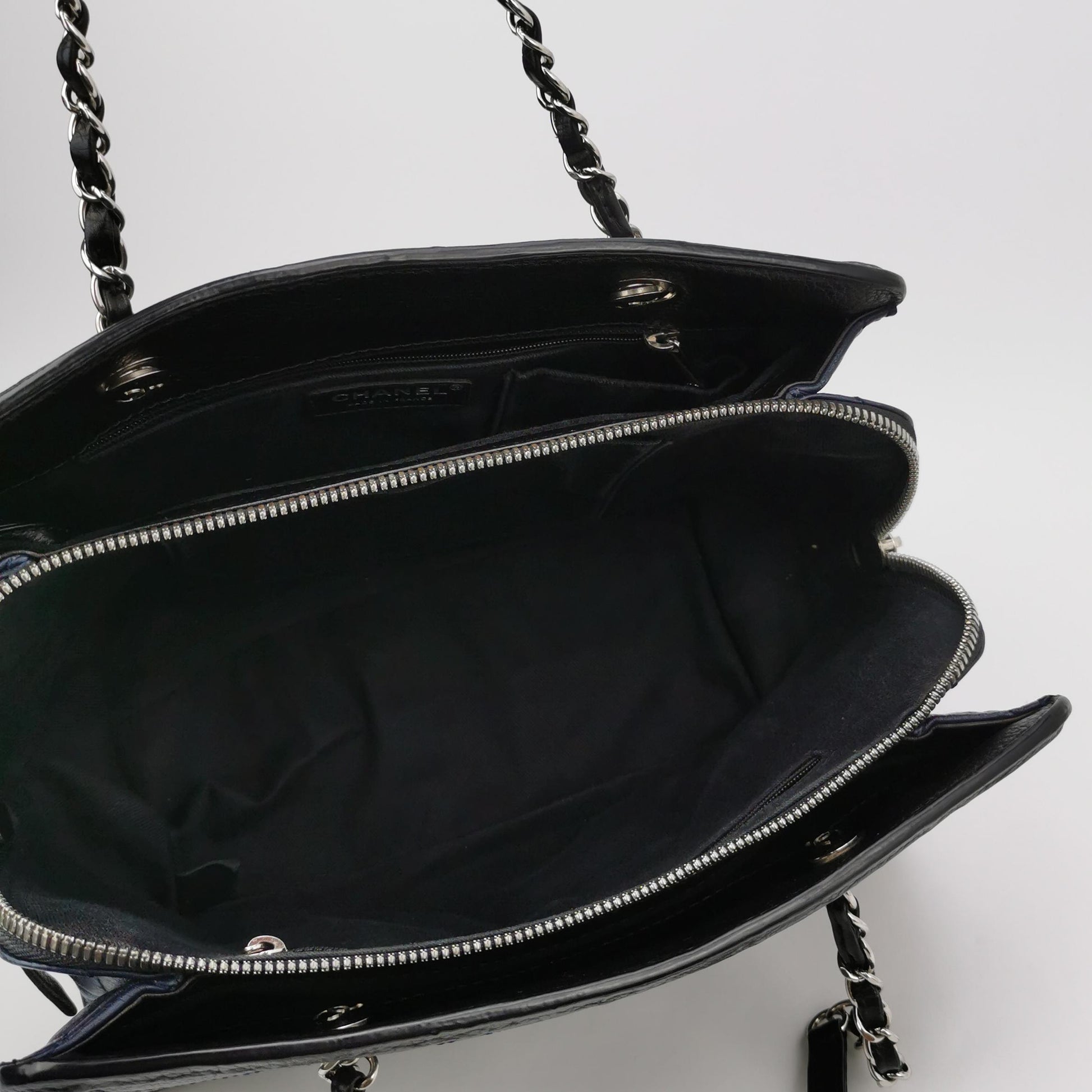 Chanel Angle Tote Navy Blue Black