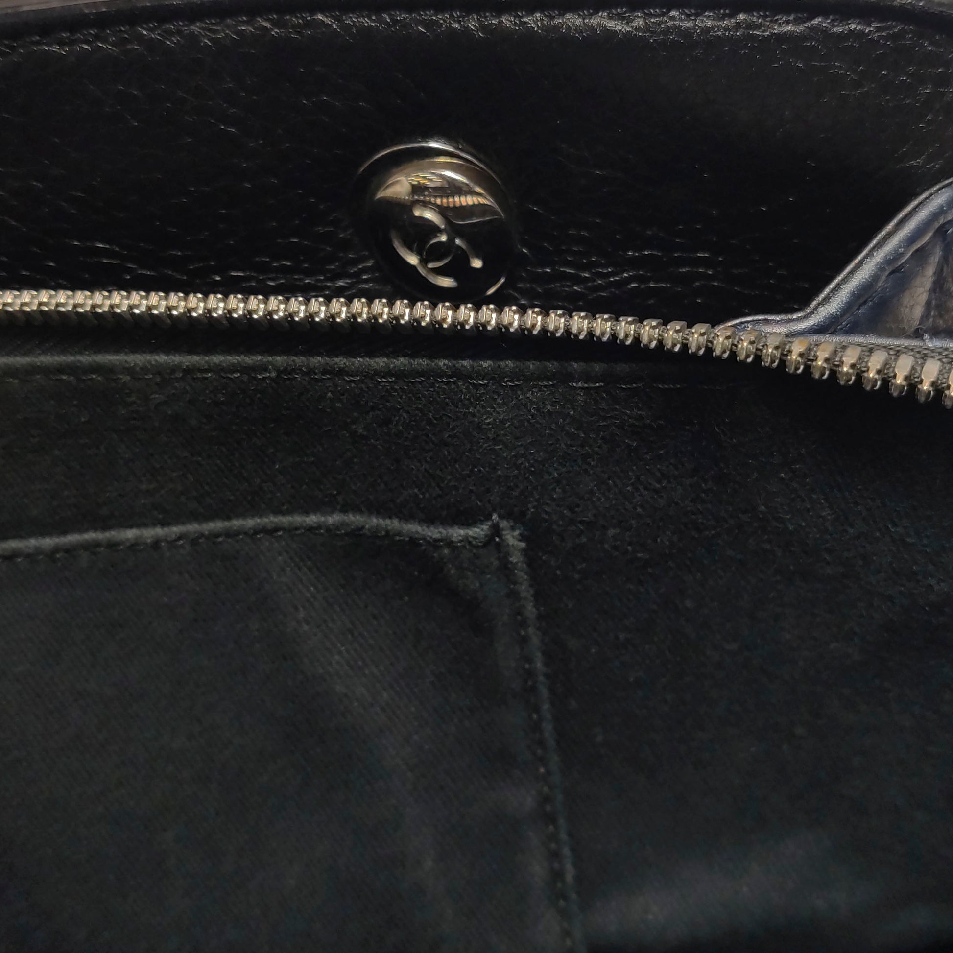 Chanel Angle Tote Navy Blue Black