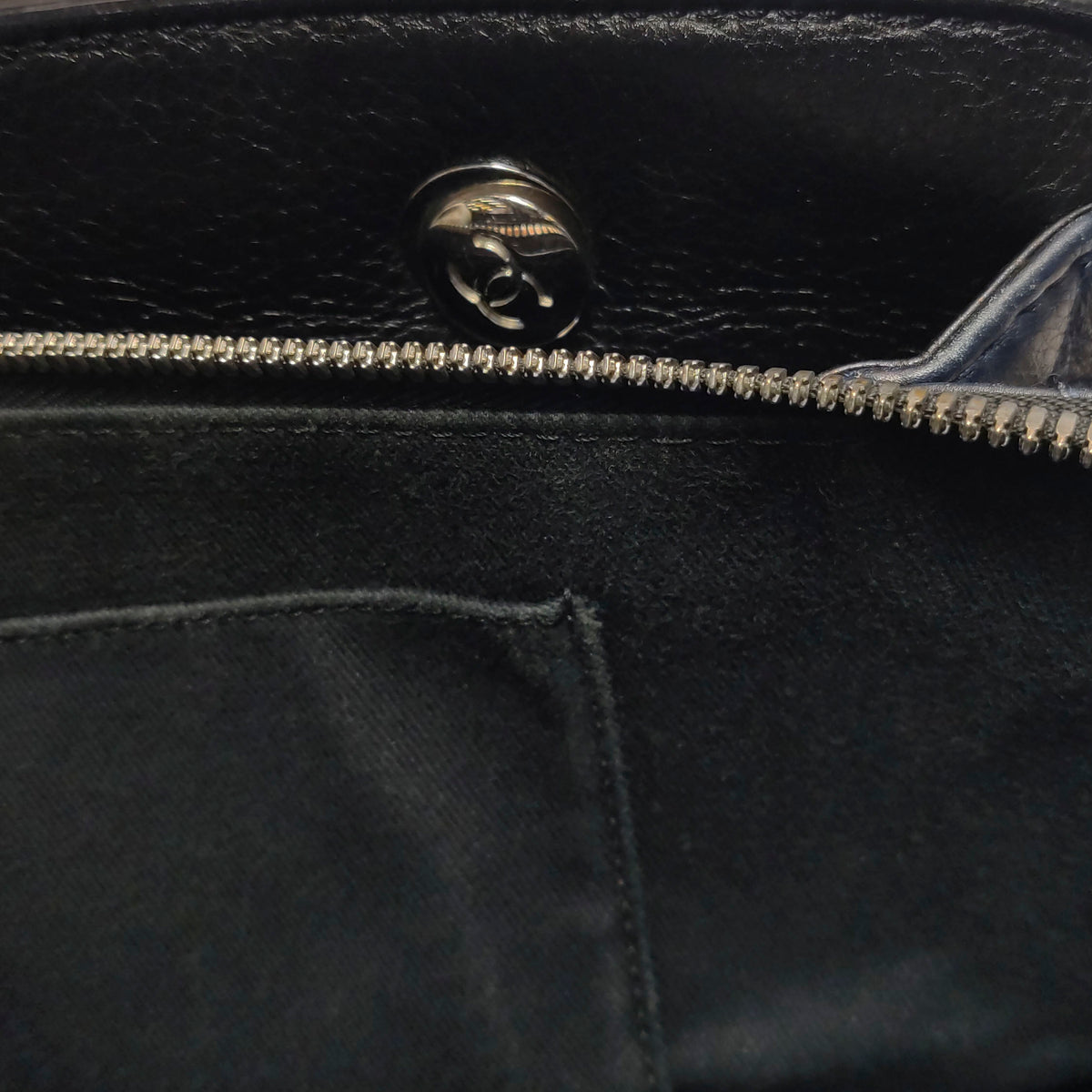Chanel Angle Tote Navy Blue Black