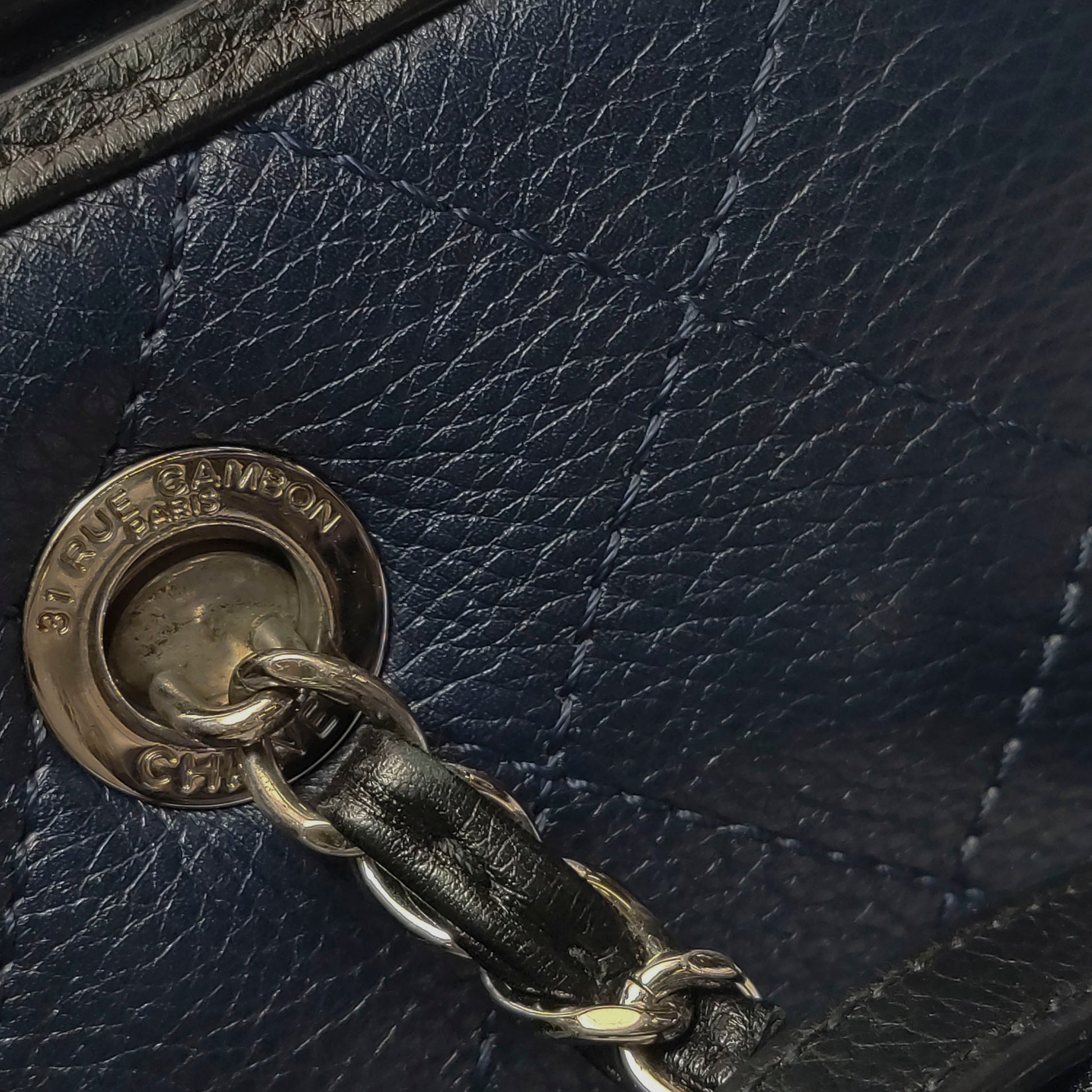 Chanel Angle Tote Navy Blue Black
