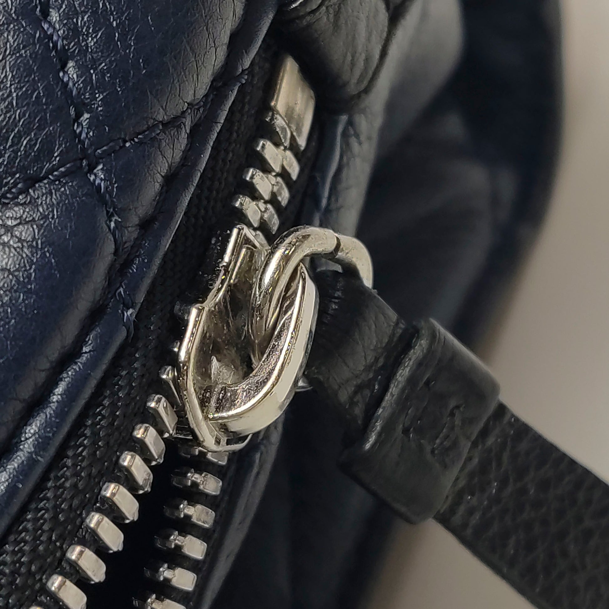 Chanel Angle Tote Navy Blue Black