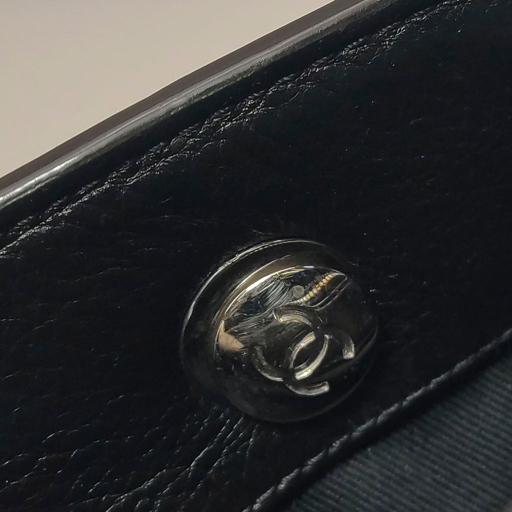 Chanel Angle Tote Navy Blue Black