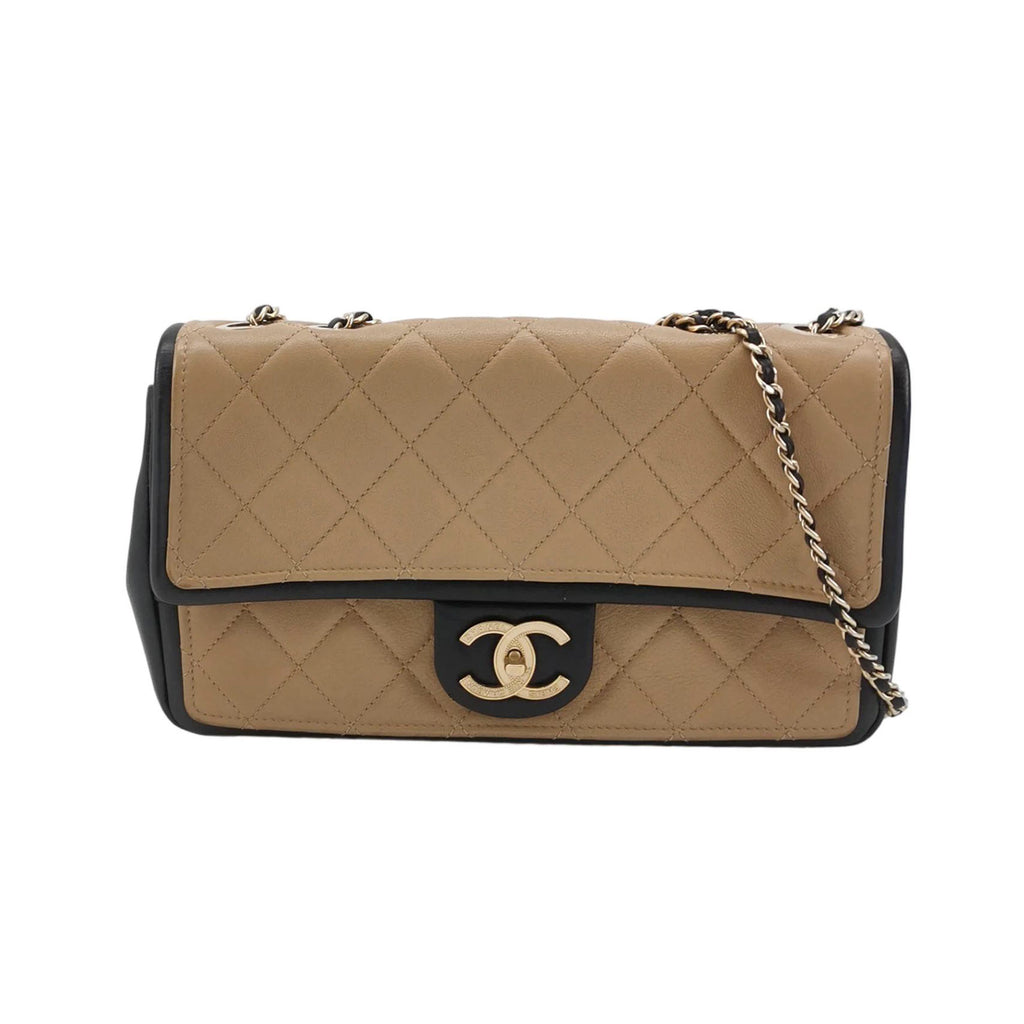 Chanel Graphic Flap Medium Beige Black Calfskin