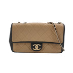 Chanel Graphic Flap Medium Beige Black Calfskin