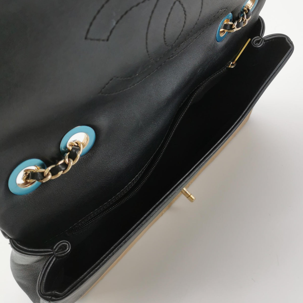Chanel Graphic Flap Medium Beige Black Calfskin